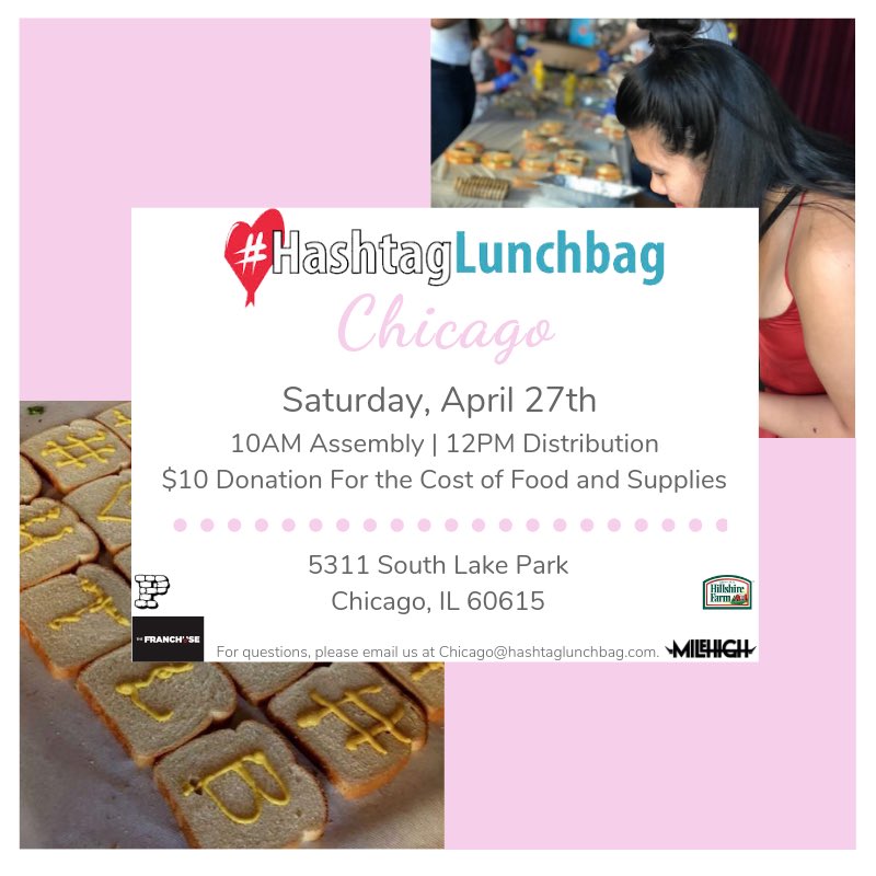 HTLBChicago's tweet photo. Our April #Hashtaglunchbag event is THIS Saturday! Don’t stop the vibes Easter inspires. Join us as we make 1100 lunches for Chicago’s homeless https://t.co/s4y4dR66rF