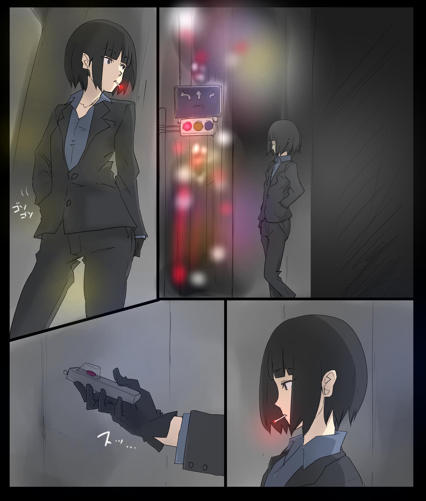 Gwkrb 黒革手袋をはめたショートボブの女殺し屋がビルに爆弾を仕掛け起爆スイッチを押し ビルを爆破 アニメや漫画でこういうシーンがあったら興奮する