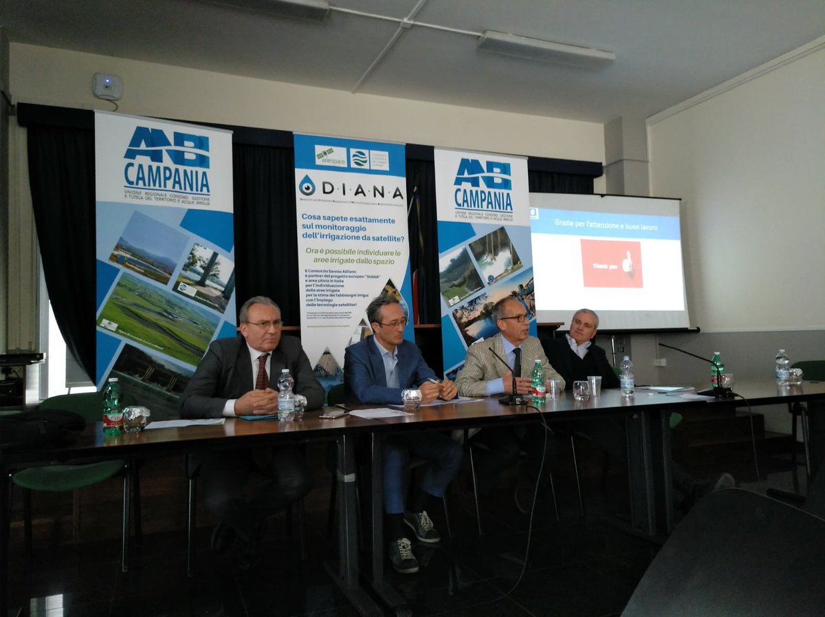 The workshop “Modalities of quantifying irrigation water requirements” was held @ the Campania Regional Government in Naples.
Various aspects of DIANA were presented from partners including: evaluation, policy &amp; exploitation of the project. 
#abstractions #eo #irrigation #drought