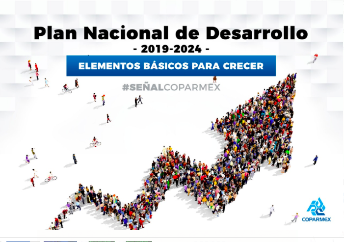Coparmex's tweet photo. Asumimos el compromiso con la inversión, la erradicación de la pobreza extrema y el combate a la corrupción. Corresponde al @GobiernoMX crear las condiciones para ello. La pertinencia del Plan Nacional de Desarrollo 2019-2024 es fundamental. #SeñalCoparmex https://t.co/pc6e73ygGh https://t.co/0aWNqhB4N4
