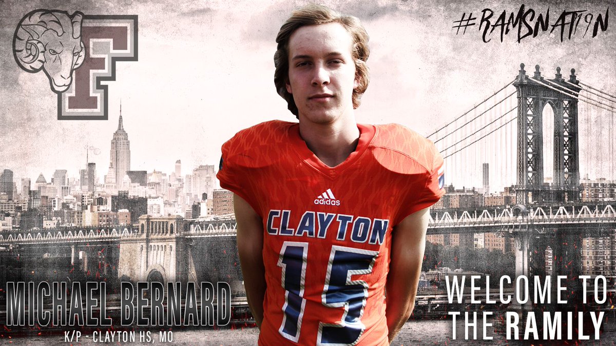 FORDHAMFOOTBALL's tweet photo. It’s good!! 🙌 Put your hands up for this talented specialist who’s bound to be splitting uprights on Jack Coffey Field in the near future! #RAMSNAT19N

Michael Bernard | K/P | Clayton HS, MO https://t.co/fVJph4WADP