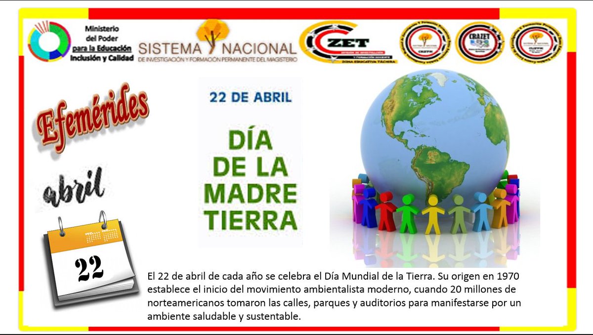 clifmgarciahevi's tweet photo. Celebramos el Día Internacional de la Tierra para recordar que el planeta y sus ecosistemas nos dan la vida y el sustento, asumamos, la responsabilidad de fomentar la armonía con la naturaleza. #tachira #efemerides #calendarioescolar https://t.co/nGIcCLNy1F