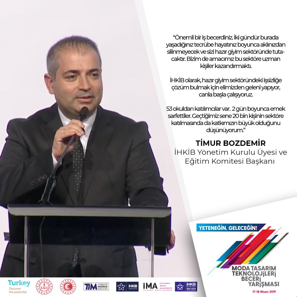 İHKİB Yönetim Kurulu Üyesi ve Eğitim Komitesi Başkanı Timur Bozdemir ödül töreninde yarışmacılara seslendi. 

#BeceriYarismasi #YeteneginGelecegin #modelist #moda #stilist #mttby #lise #tasarım #yarisma #fashion #kalıp