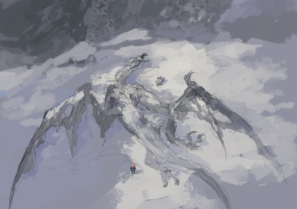「クルザスの谷底で竜の亡骸を見つけたので…(描いた 」|酒屋カモメのイラスト
