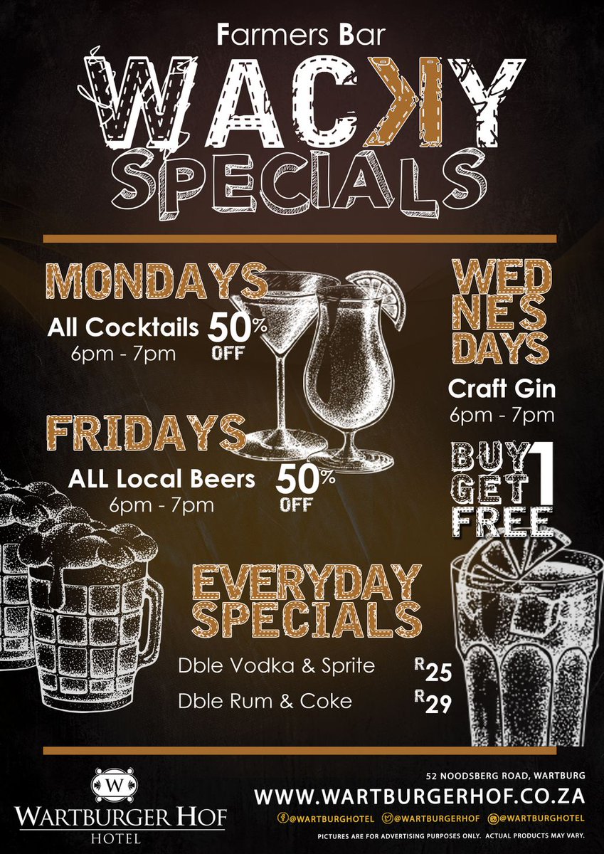 WartburgerHof's tweet photo. New Farmer's Bar Specials, come and create memories that will last a lifetime! T: 033 503 1482 | E: francois@wartburgerhof.co.za | https://t.co/VhaATkIsOv
-
-
-
#BarSpecials #ForTheHungry #DontBeHangry #FarmersBar #WartburgerHof https://t.co/c0Sr0ScKZI