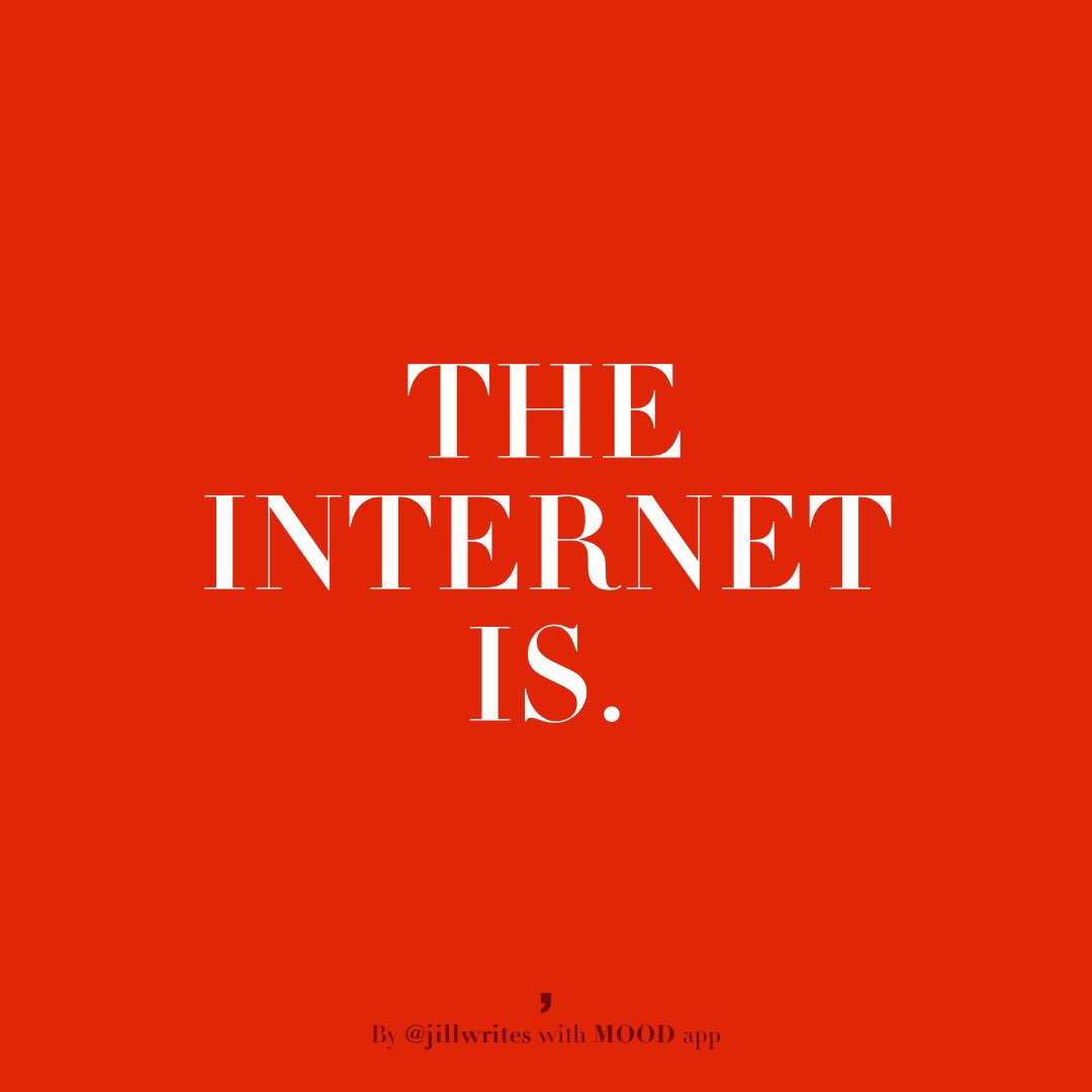 coolkidsawake's tweet photo. THE
INTERNET
IS.

#theinternetis

#coolkidsawakeallnight #jadedandbemused #iphoneography #socialmediaart

https://t.co/1nGcFAoRyw https://t.co/RhaCIGr4b1