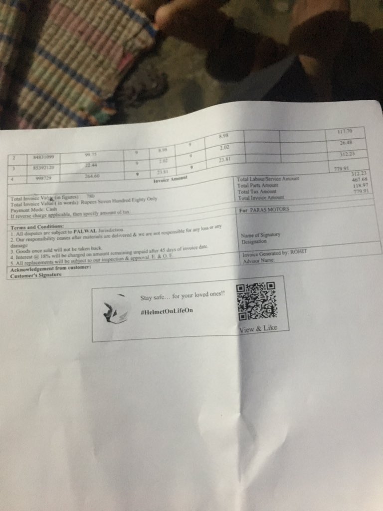 ydixit831's tweet photo. Worst experience with Paras Motor PALWAL regarding billing and service happened two times even after complained many time with customer care @honda2wheelerin https://t.co/mPZXLhlqgz