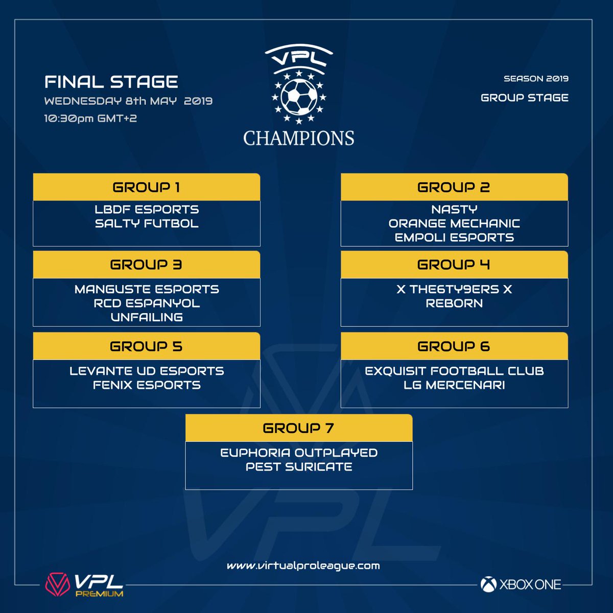 VPLeurope's tweet photo. |XBOX| Final Stage VPL Champions and VPL Proleague 2019 - FOLLOW THE DRAW ON Youtube Channel:
https://t.co/tNjR4cB7LM

LIVE DRAWS 24th April 2019 - 10:30 GMT+1 (CEST)
@VPLglobal 

#VPLGlobal #Virtualproleaue #11vs11c #proclub https://t.co/uKi2PcB0qJ