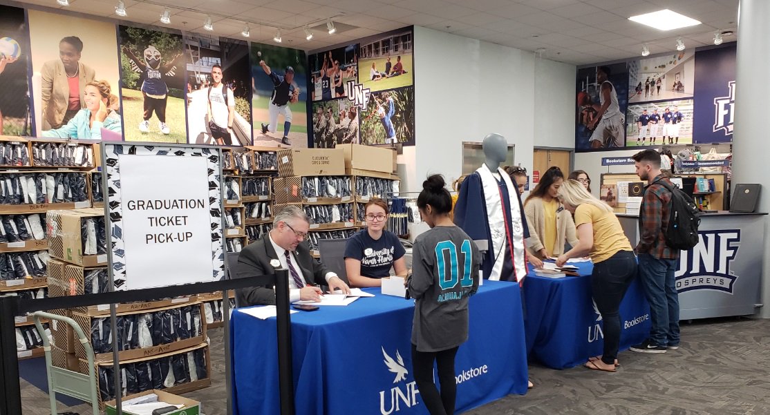 Graduation Week is here! Regalia pick up is in full swing. Stop by the UNF Bookstore anytime this week to pickup your cap and gown and tickets. Didn't order it yet? no problem we can build you a package on the spot. Sizes are limited so come early.
 Congrats class of 2019!!!