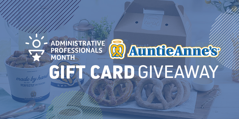 ASAPadmns's tweet photo. Treat your office (or just yourself 😉) to some pretzel goodness! 🥨 Auntie Anne's is giving away a $100 gift card and some awesome goodies for #AdminMonth! Enter here: https://t.co/oPJlHGKRQ8 https://t.co/5D0xRiu73t