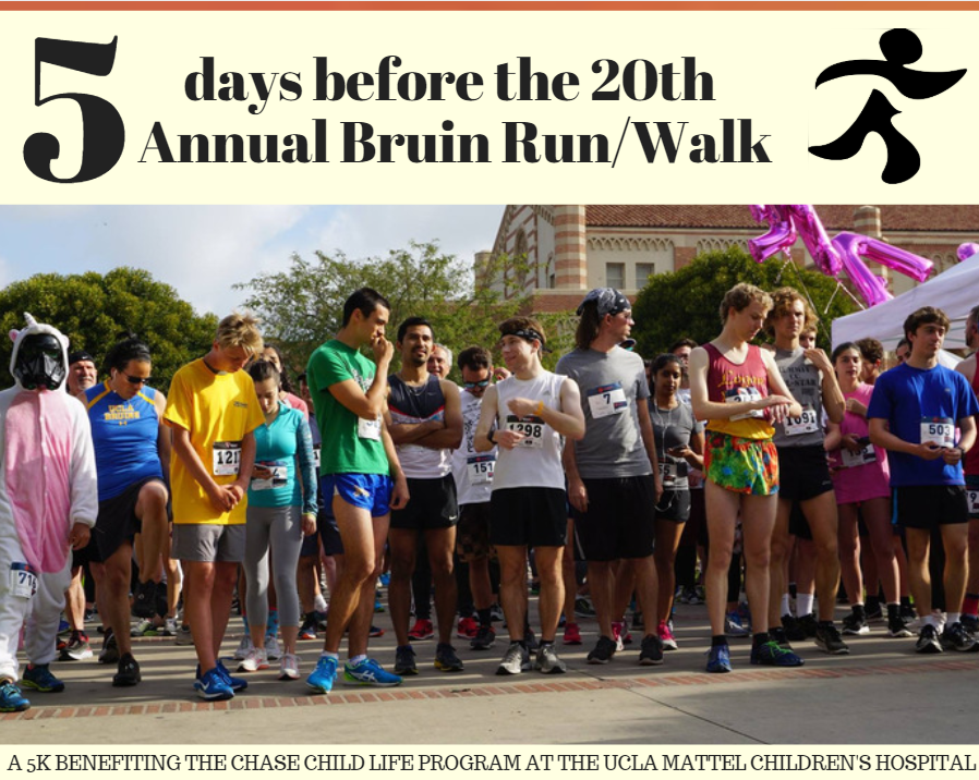 T-MINUS 5 DAYS UNTIL THE 20TH ANNUAL BRUIN RUN/WALK!

*If you’re a UCLA student, message Bruin Run/Walk for the special student discount!*

Visit bruinrunwalk.com for more details on registration.

Register, get ready, and go!