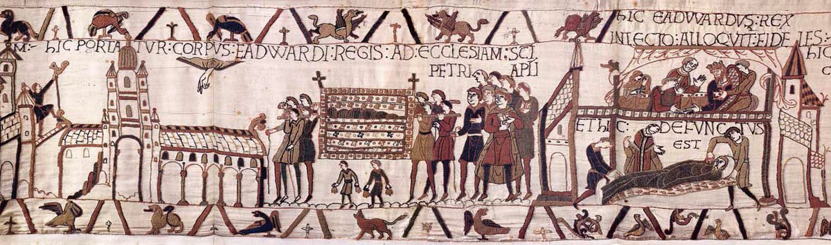 Tomorrow’s teaching will be the #BayeuxTapestry (and all that) and suddenly I’m curious about #MedievalTwitter’s favorite panels/scenes/details.

Mine’s Edward’s burial in Westminster, with all its nice lil details and especially the laconic “Et hic: defunctus est”.