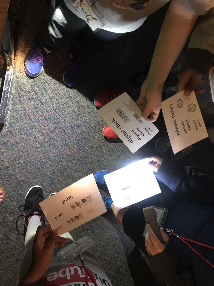MrsColeLearns's tweet photo. We had a fun time with our word association game today. Students were given math vocab from the year and had to group them together and share the connection. We used our flashlights just like good campers would in the dark. Thanks @chartchicksedu for the idea! #mckpress #MyMISD https://t.co/k1Lug4Efts