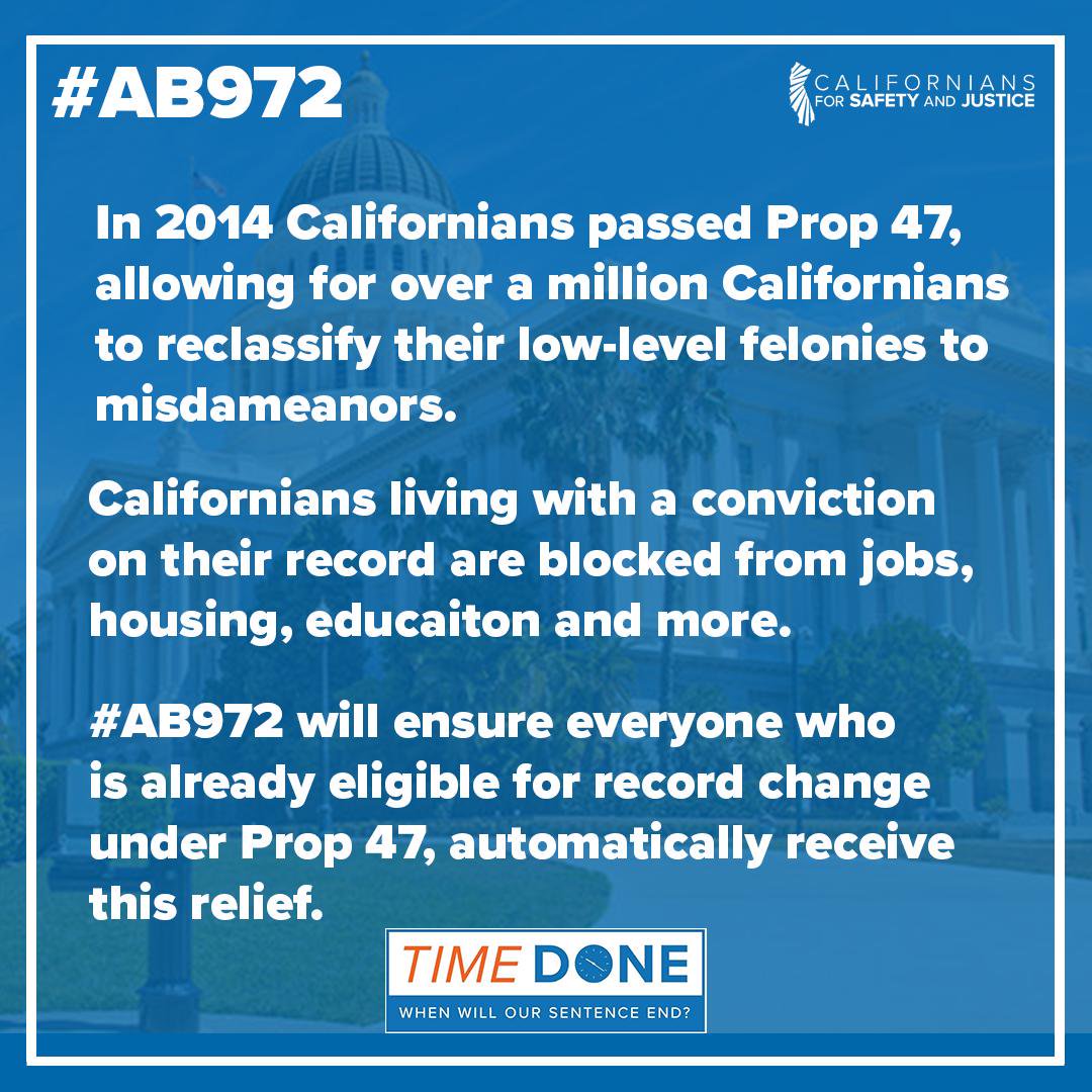 safeandjust's tweet photo. #AB972 the Automatic Record Change bill will automatically provide relief for over a million Californians who have done their time and paid their debt by automatically changing their records! https://t.co/OpqeTeMAaW