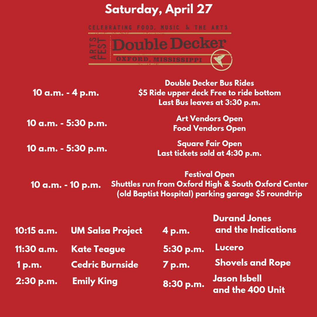 DoubleDeckerArt's tweet photo. #doubledecker2019 Fri + Sat schedules https://t.co/B7fY2Qbapd