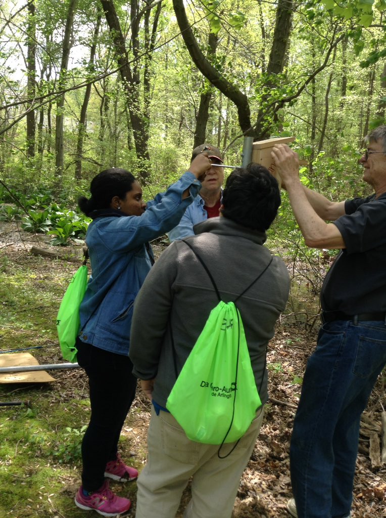 ACCSustainGo's tweet image. PEP students put up the 10 wren and chickadee houses they constructed with volunteers today in Barcroft Park!  Happy Earth Day! @#APSGreen   @Margaretchungcc
 @APSCareerCenter  @micah_pep