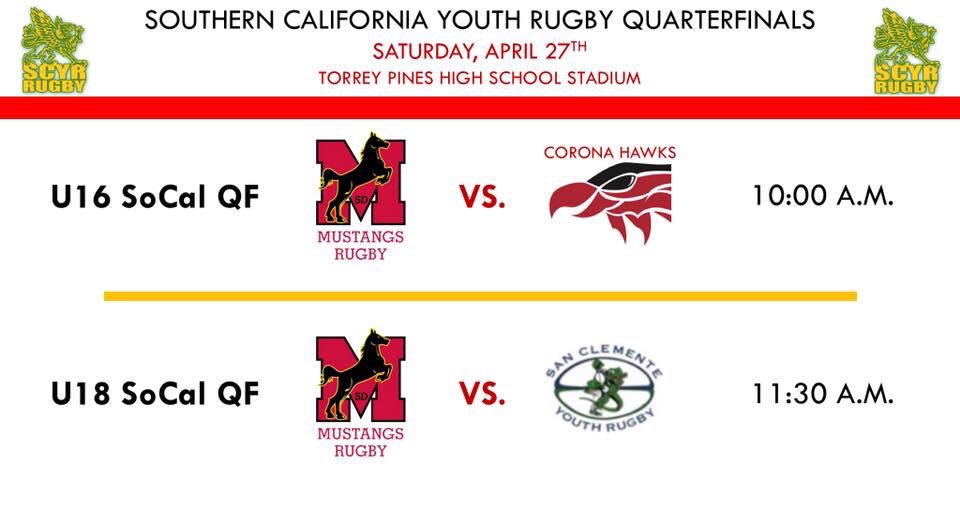 SDYouthRugby (@sdyouthrugby) on Twitter photo 📅The schedule is set for the SoCal QFs🏉! This upcoming Saturday (April 27), the U16s & U18s will be playing at the Torrey Pines HS Stadium!
Here's Saturday's schedule of matches:
🔴U16s at 10 A.M. vs. Corona Hawks
⚫️U18s at 11:30 A.M. vs. <a href="/SCGatorrugby/">Triton Rugby Club</a> 📅The schedule is set for the SoCal QFs🏉! This upcoming Saturday (April 27), the U16s & U18s will be playing at the Torrey Pines HS Stadium!
Here's Saturday's schedule of matches:
🔴U16s at 10 A.M. vs. Corona Hawks
⚫️U18s at 11:30 A.M. vs. <a href="/SCGatorrugby/">Triton Rugby Club</a>