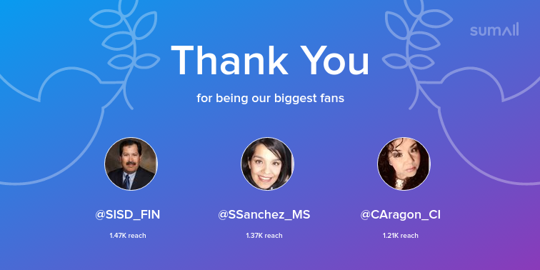 Media_SSMS's tweet photo. SSanchez_MS: RT AAcosta_SSMS: Our biggest fans this week: SISD_FIN, SSanchez_MS, CAragon_CI. Thank you! via https://t.co/lV2v6eCcF8 https://t.co/ozipic0F1L
