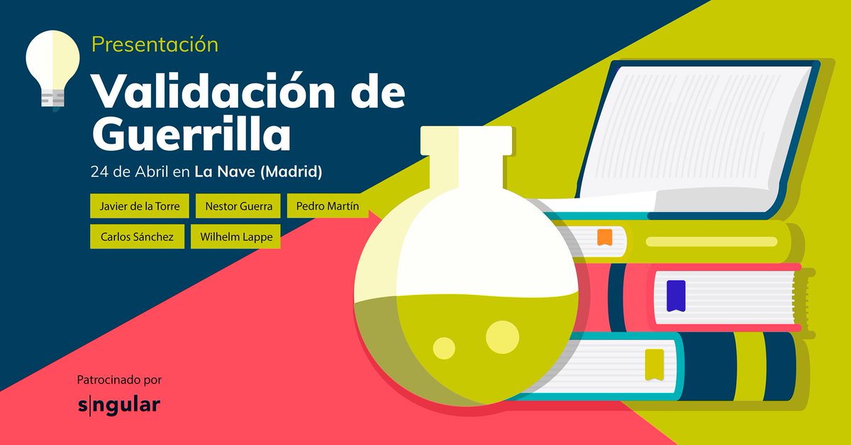 sngular's tweet photo. Es un placer patrocinar el evento de presentación del ebook #validaciondeguerrilla 📖 que se celebra este miércoles en #Madrid, en el que @nestor_guerra @wlappe @pedrovisualeo @javidltorre @dyvergenzy nos hablarán de testeo, experimentación y #startups
⬇️
https://t.co/gYhAceCvxj https://t.co/KKwgdYn573