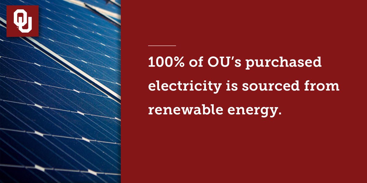 UofOklahoma's tweet photo. Did you know OU is the 8th largest collegiate green power user in the nation? We use 124,573,400 kWh annually, accounting for 67% of power used. #EarthDay

♻️ https://t.co/fBM5edYaxs https://t.co/5JjA7Kmocs