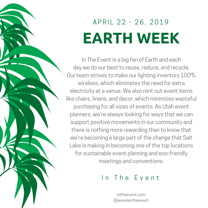 weareintheevent's tweet photo. It's #EarthDay2019 today (which we celebrate every day) and we are so grateful to be a "green" company! 🌎💚💚💚 #EarthDay https://t.co/9RHalhY8MG