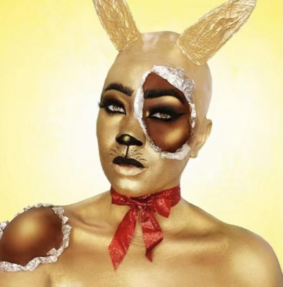 mehronmakeup's tweet photo. #Golden #Chocolate #Bunny by @kaneshiashana using the Mimi Choi Illusion Palette and #Metallic Powder with Mixing Liquid
#mehronmakeup #metallicpowder #mixingliquid #easter #chocolatebunny #eastermakeup #bunnymakeup #metallicmakeup #makeup #bodypaint https://t.co/ImnyQBmu9q