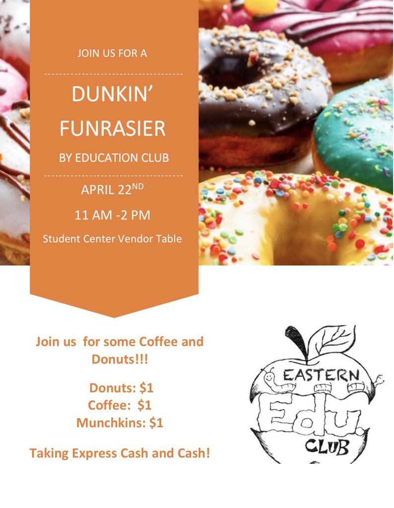 EasternEdClub's tweet image. ECSU RUNS ON DD 🍩🥤come to our fundraiser today to get your sweets AND support our club!!
