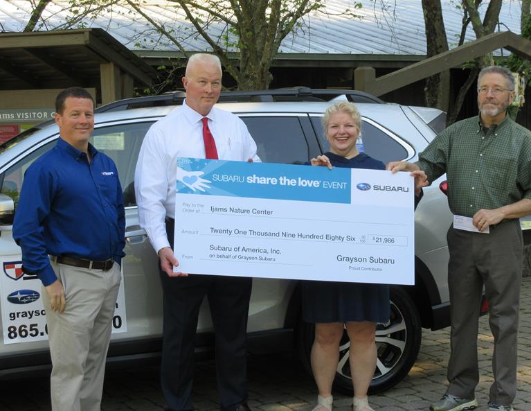 Ijams Nature Center (@ijamsnaturectr) on Twitter photo Wow! <a href="/GraysonSubaru/">Grayson Subaru</a> gave <a href="/IjamsNatureCtr/">Ijams Nature Center</a> a record-breaking check for $21,986 from Subaru's Share the Love Event! Funds will clean up and restore the Grayson Subaru Preserve, a future nature play area for kids! Thank you to <a href="/subaru_usa/">Subaru</a>, Grayson Subaru and everyone who helped! Wow! <a href="/GraysonSubaru/">Grayson Subaru</a> gave <a href="/IjamsNatureCtr/">Ijams Nature Center</a> a record-breaking check for $21,986 from Subaru's Share the Love Event! Funds will clean up and restore the Grayson Subaru Preserve, a future nature play area for kids! Thank you to <a href="/subaru_usa/">Subaru</a>, Grayson Subaru and everyone who helped!