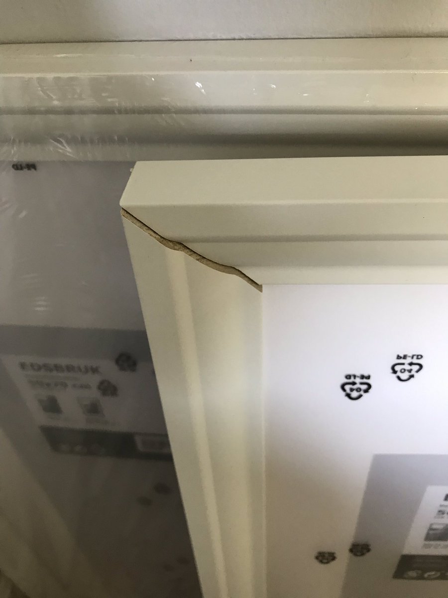SamBarbrooke's tweet photo. Note: don’t buy @IKEAUK frames. Poorly made. Bend/crack over time and they make it difficult to get a refund if you’re like me and live an hour away from one. Can’t see the issues when buying due to plastic wrapping on corners - found better ones in @LoveWilko #thankyounext https://t.co/0CgF6Jhw9X