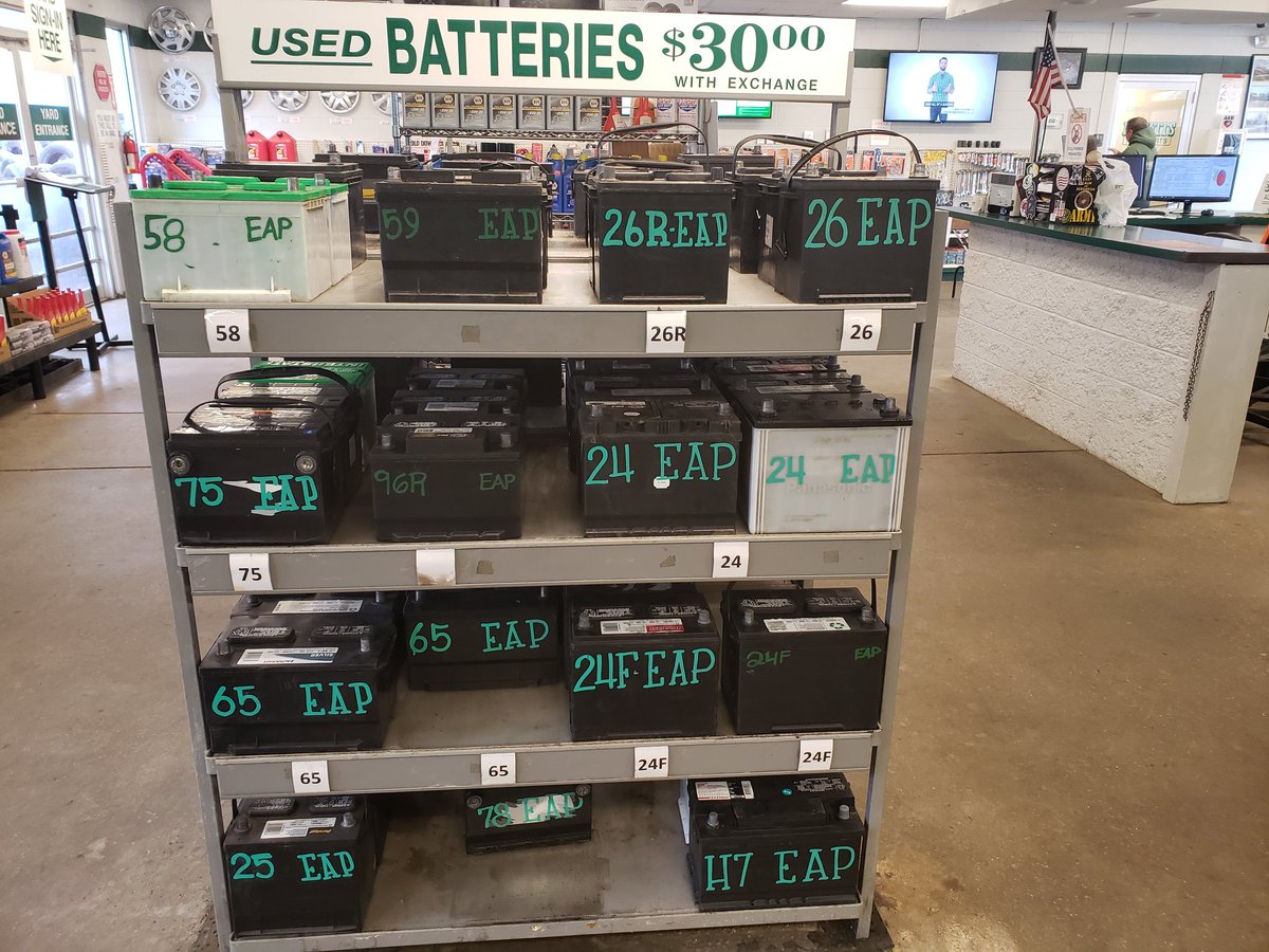 EverettsAuto's tweet photo. Need a new battery? Stop by and check out used battery selection and save some serious money over buying brand new! Our expert staff will be happy to help you! https://t.co/g9NLJ3p6zW