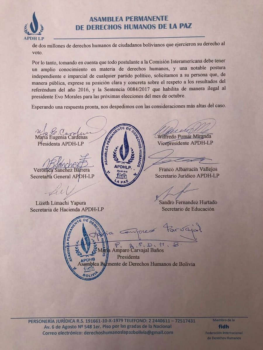 Entendiendo que no hay derechos políticos sin democracia y no hay democracia sin derechos políticos, pedimos al Dr. Eduardo Rodriguez Veltzé<a href="/erveltze/">E. Rodríguez Veltzé</a> , candidato por Bolivia a la CIDH, que se pronuncie sobre el voto expresado el 21 de febrero de 2016.