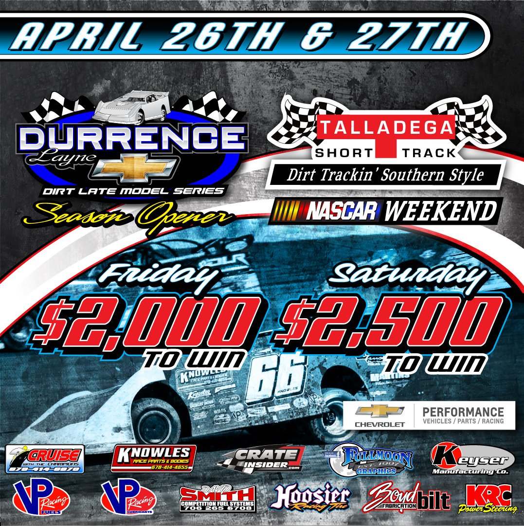 CrateRacinUSALM's tweet photo. We try AGAIN to get the @DurrenceLayneLM Tour Started this weekend with a Double Header on Friday and Saturday night at @tsthornetsnest for @NASCAR Weekend!
Join us across the street from @TalladegaSuperS Friday and Saturday night!! https://t.co/9qsvBO0QVN