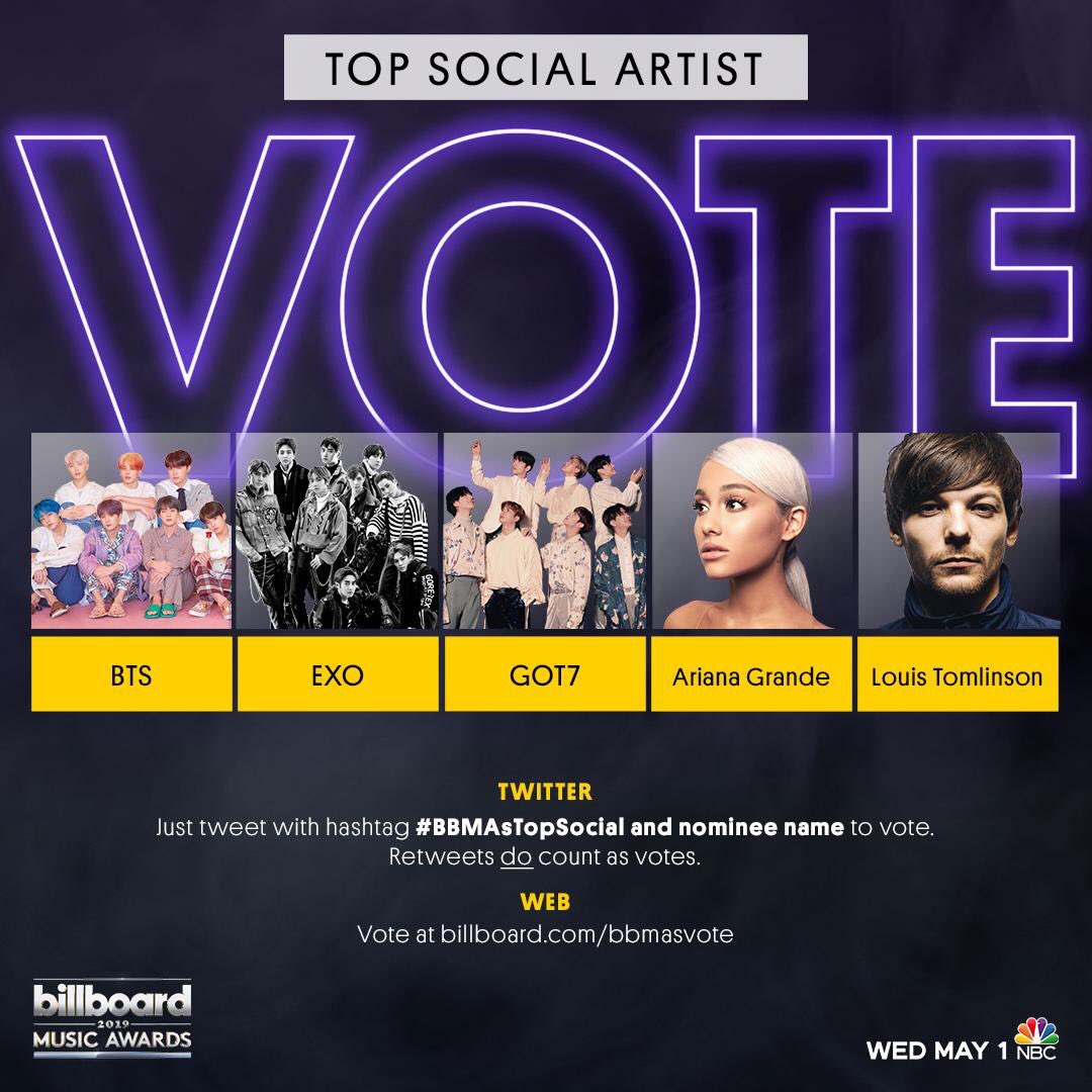 BTS_ARMY's tweet photo. Tweet and/or RT to vote #BBMAsTopSocial BTS @BTS_twt https://t.co/g4JkxxLpMw