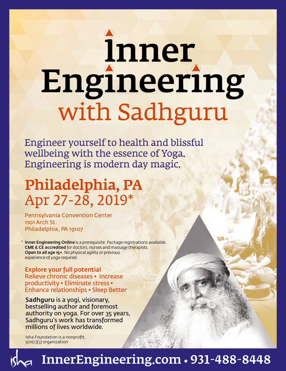 sacredbalance's tweet photo. @InnrEngineering Can’t wait to see #SadhguruInPhilly for #InnerEngineering this weekend @PAConvention
#RaisingHumanConsciousness 🤩
#BlissBeyondIntoxication 🤩 https://t.co/Vvm1GXq5lV