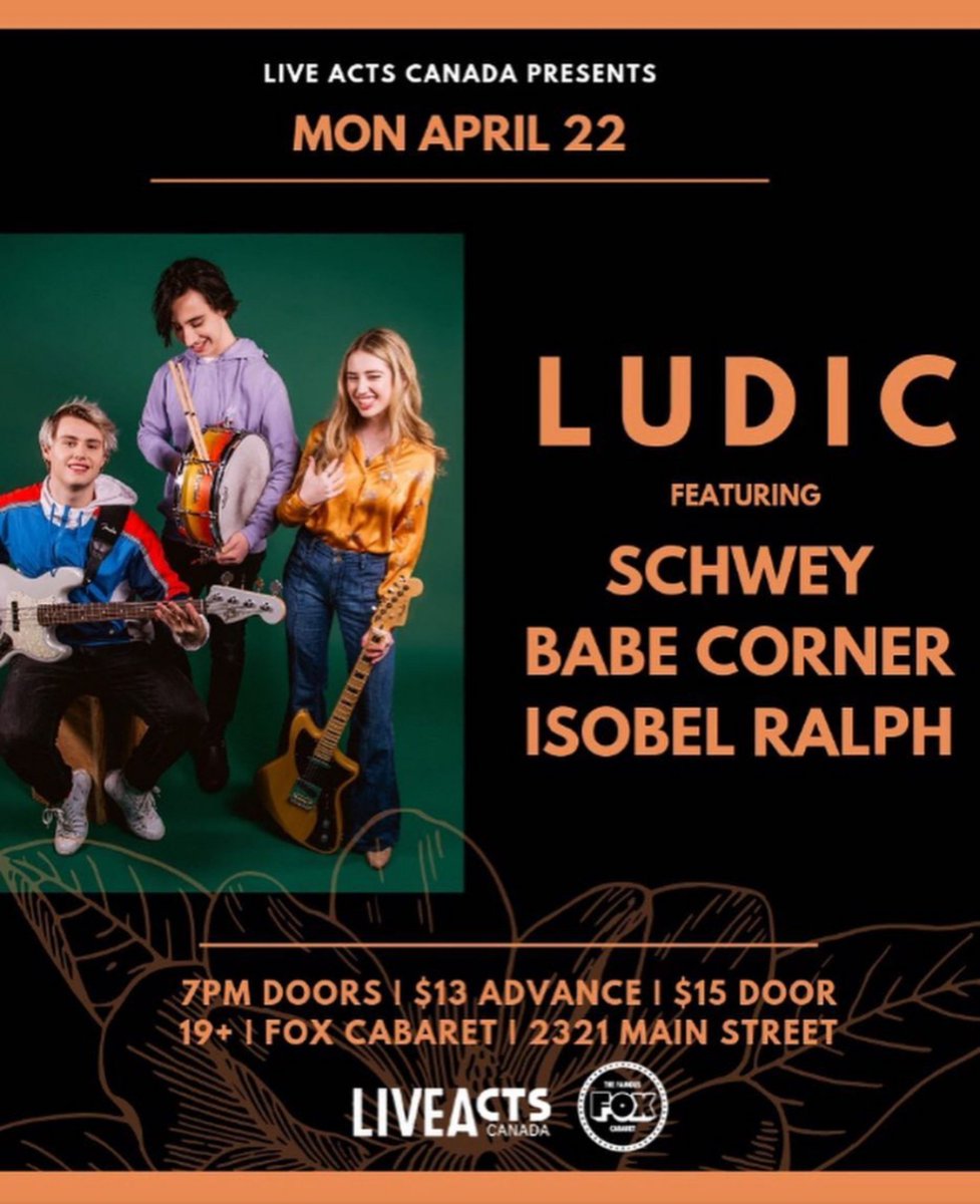 FoxCabaret's tweet photo. Tonight it's @LudicOfficial with @schweyluv #BabeCorner + #IsobelRalph! Limited pre sale tix left ✨ Doors 7:00, Show 8:00 https://t.co/6EMSXqvipJ
