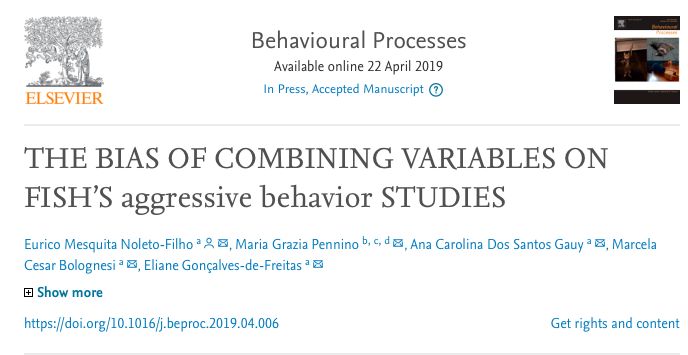 grazia_pennino's tweet photo. Just published another study that discuss methods for fish agonistic behavior data: "The bias of combining variables on fish's aggressive behavior studies". Check out: 👉 https://t.co/DFCM6znj3Q #BehaviouralProcesses #BayesianAnalysis @IEOVigo @Unesp_Oficial https://t.co/VC4PrmMQcs