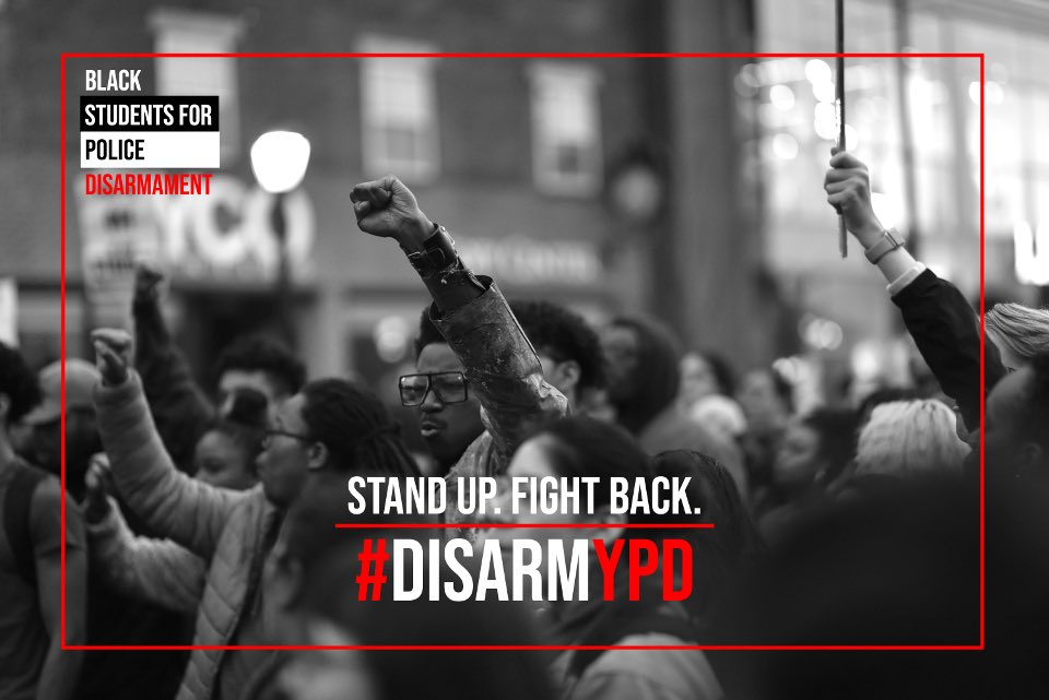 VG217's tweet image. I stand in solidarity with New Haven and Black Students for Disarmament at Yale in opposing police brutality inflicted on Black lives, including Stephanie Washington. I refuse to comply with the abuse of power perpetrated by YPD. #JusticeForStephanieandPaul #DisarmYPD