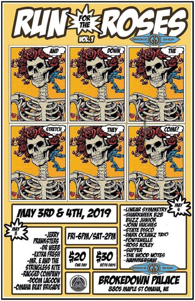 Get your tickets now for the Run for the Roses Music and Arts Street Festival featuring Jerry Pranksters, Linear Symmetry and more! Additional information on the flyer below. #RunForTheRoses #BrokedownPalace
