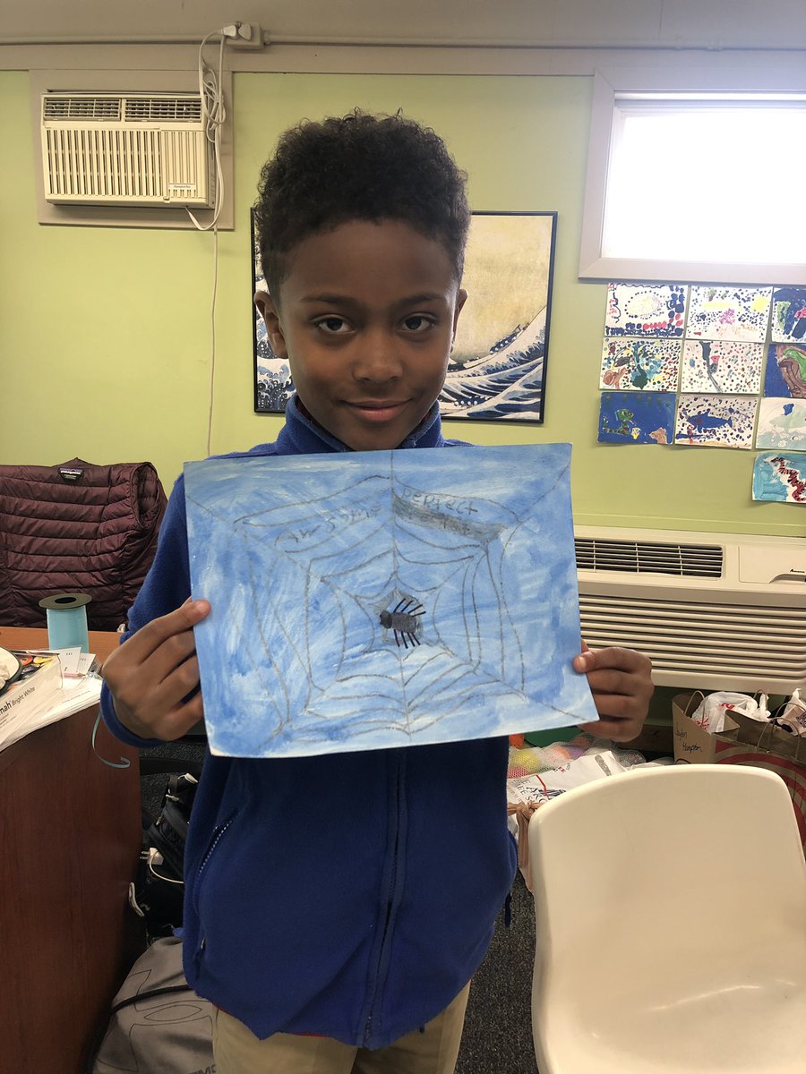 Agcs02's tweet photo. Students draw and paint their own webs with a special word inside! This went with our funnel cake baking to celebrate completing the reading of Charlotte’s Web. @rentonprep https://t.co/Ar43EiyYkT