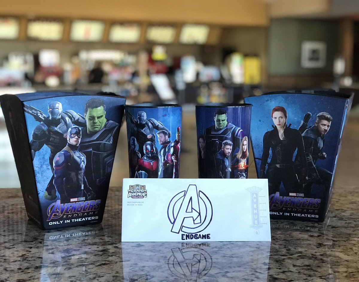 GrandAveTheater's tweet photo. We have TWO Avengers: End Game tickets up for grabs on Friday April 26 for the 7:00pm showing PLUS a bucket and cup!!

To win you must do the following:
1. Follow us
2. Retweet/ like this post 
3. @ the person you’d watch the movie with

Good luck!! https://t.co/BDCqkPC2uR