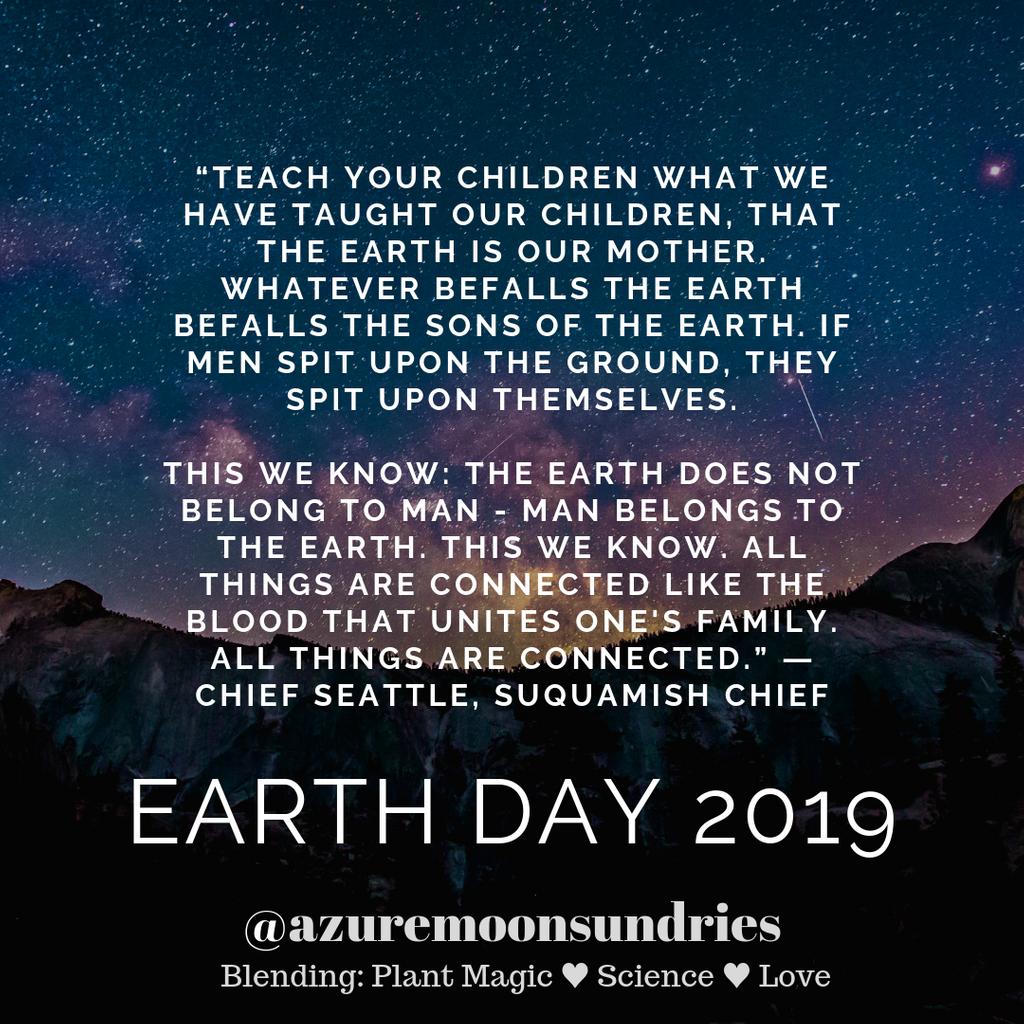 Happy Earth Day! Small changes make big differences.  What small changes are you committed to making this year for the earth #azuremoonsundries #jenerate #justrespirebotanicals #azuremoontrio #earthday2019 #smallchangesmakebigimpact #intentionalchoices #theearthdoesnotbelongtous