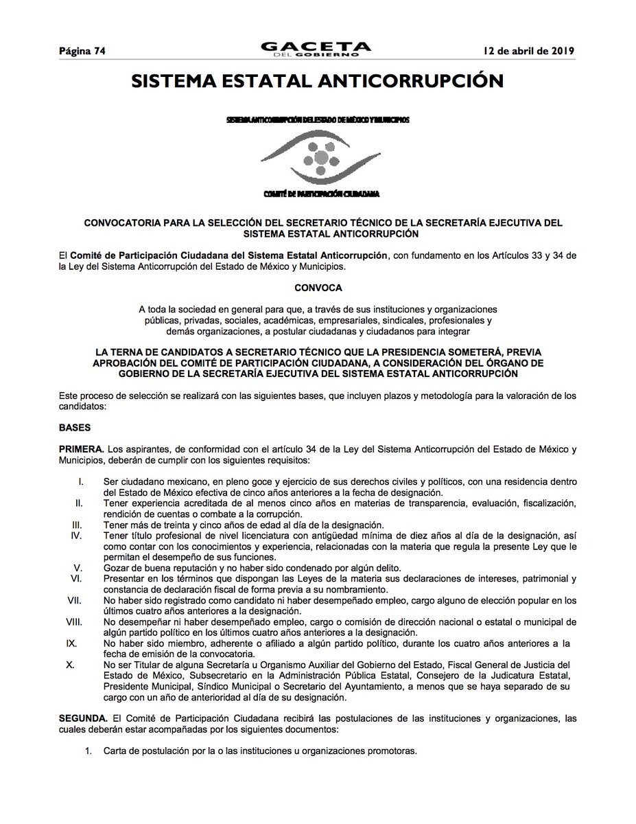 ccspmexico's tweet photo. Queremos compartir con ustedes la CONVOCATORIA PARA LA SELECCIÓN DEL SECRETARIO TÉCNICO DE LA SECRETARÍA EJECUTIVA DEL SISTEMA ESTATAL ANTICORRUPCIÓN. https://t.co/Qhc6GYdCe9