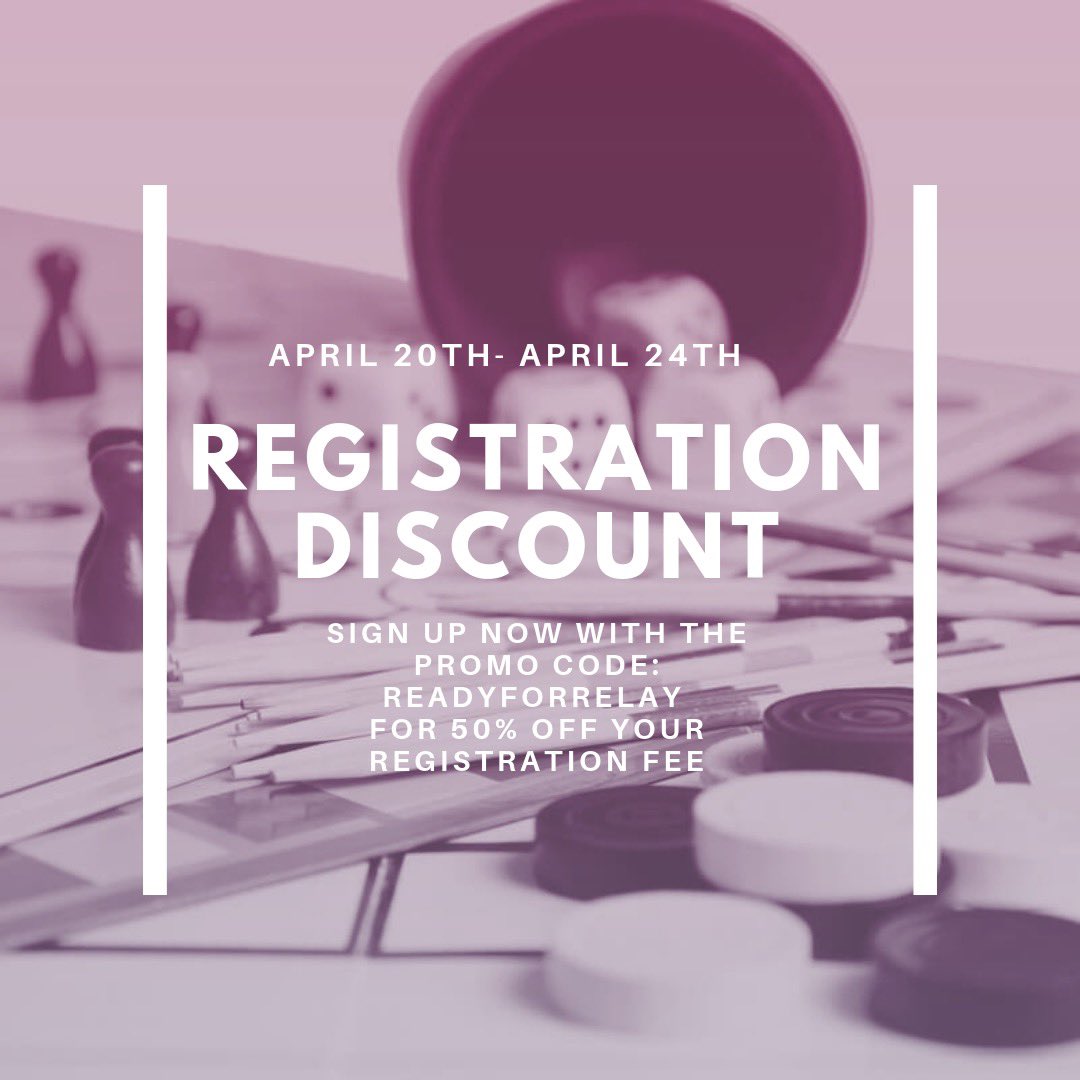 RFLSU's tweet photo. Sign up for Relay For Life now to get 50% off of your registration fee if you haven’t signed up already! Discount ends on April 24th!!! https://t.co/VQKehsy01B
