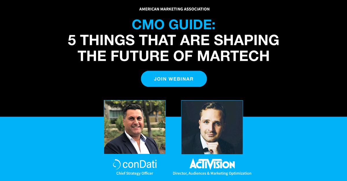 condati_inc's tweet photo. Are you in sync with the constant changes in #Martech? Join @Activision & @condati_inc for the #CMO Guide: 5 Things That Are Shaping The Future Of MarTech. April 30th! #BDaaSMarketer #ROI #digitalmarketing #datascienceasaservice https://t.co/p5zebTMWq5 https://t.co/r8XUTqPpip