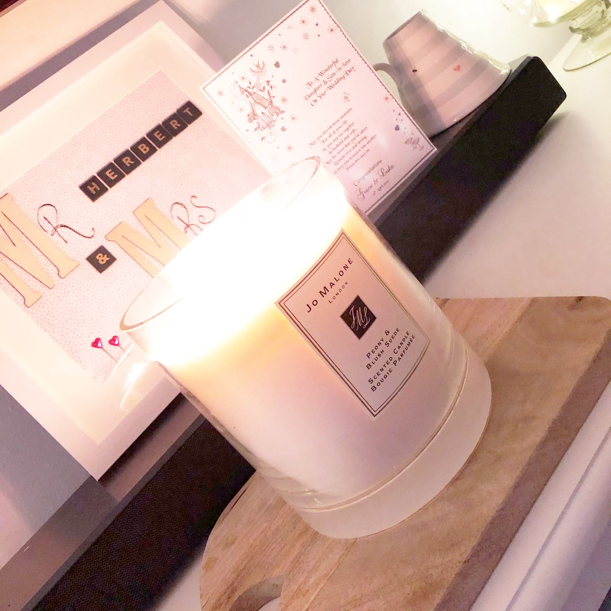 graceherbert__'s tweet photo. We used the amazing @JoMaloneLondon scent your wedding service + it was fabulous! Now reliving our wedding scent with this large candle. We bought 2 normal sized ones too for, all 3 for the venue and then our lovely colognes 🥰 https://t.co/lIfwwUvdkc