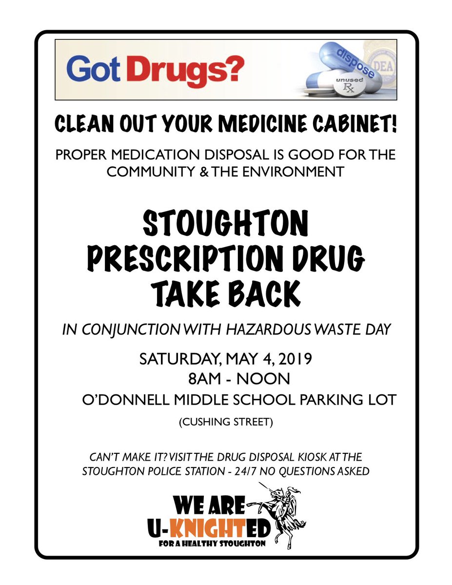 Save the Date - RX Drug Take Back in Stoughton on May 4th
