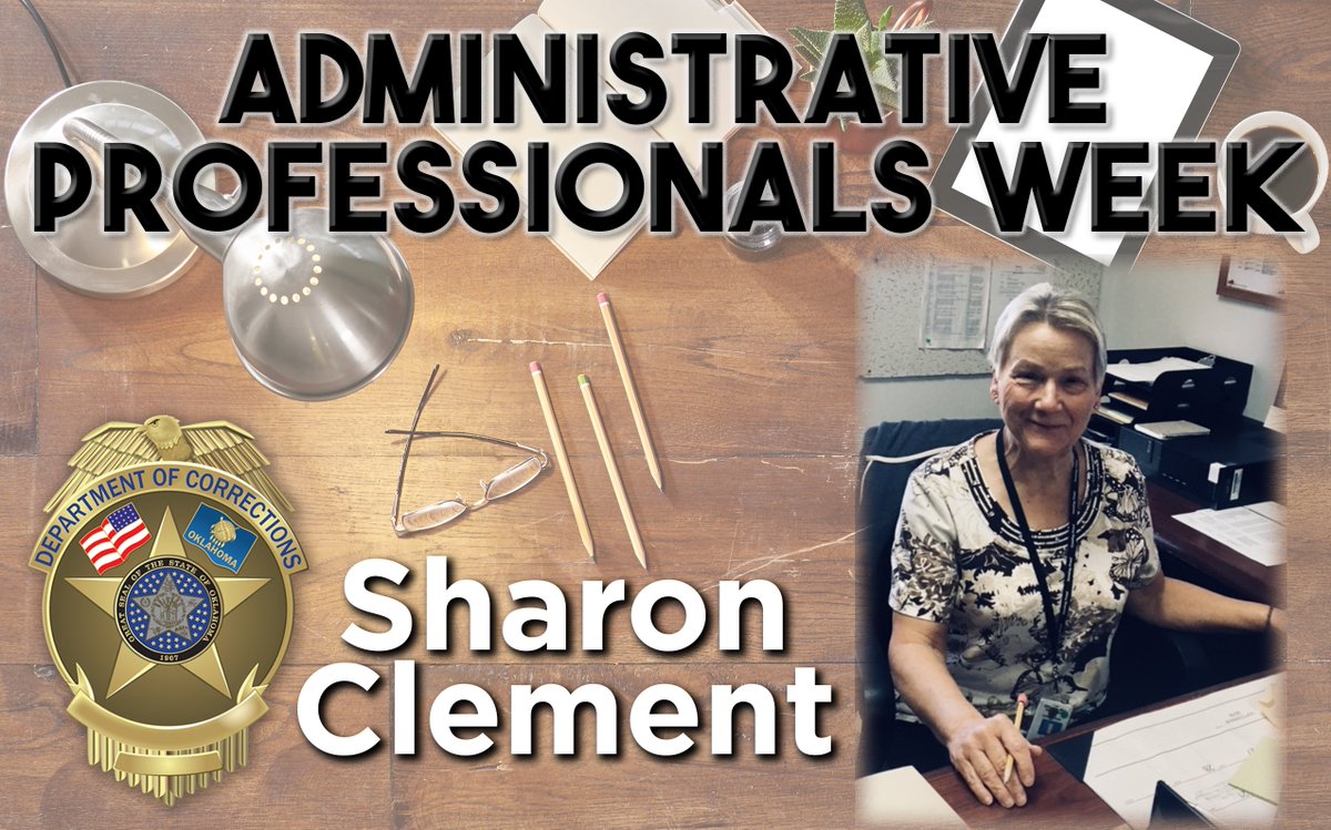 OklaDOC's tweet photo. Sharon Clement began her career at HMCC in '84 as a typist clerk, became unit secretary in '87, deputy warden’s secretary in '89 & has been the warden’s secretary since 2010. We salute you, Sharon. Thank you for your service to ODOC. #AdminstrativeProfessionalsWeek #ODOCProud https://t.co/bRJMkMWeBT