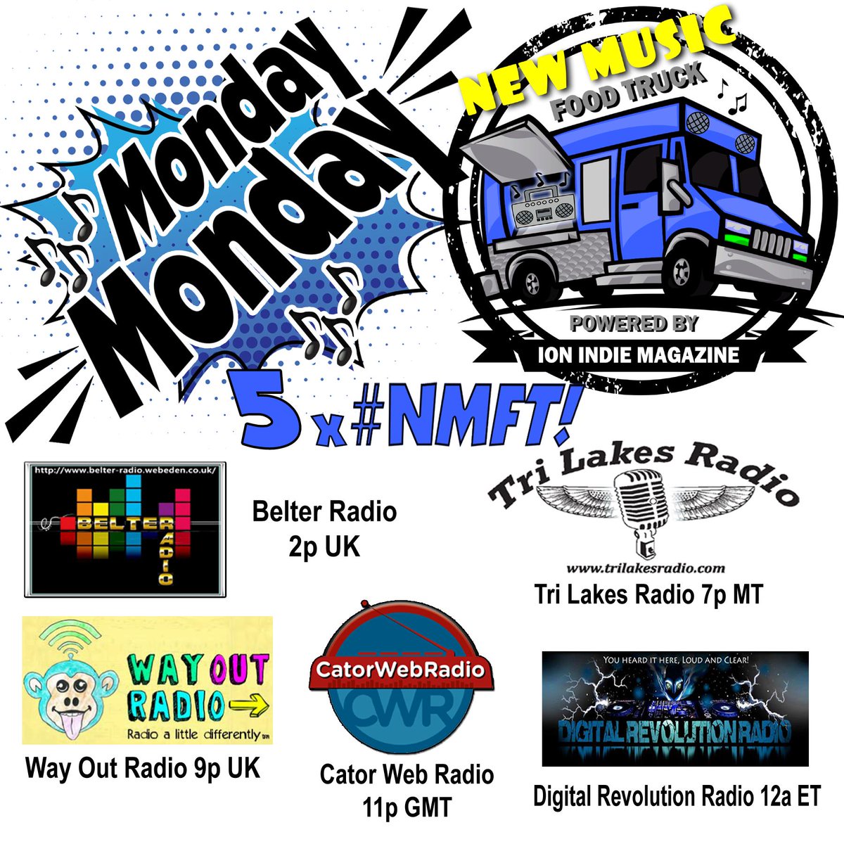 ❤️Rockin Ya Into The Week!🚚#NMFT rolls today 5x Today Ft. <a href="/brothernhayes/">Brother and The Hayes</a> w/music from <a href="/NEVERWONDERBAND/">NEVERWONDER</a> @SublimeWithRome <a href="/thestrumbellas/">The Strumbellas</a> <a href="/MiddleKidsMusic/">Middle Kids</a> <a href="/theStoryChanges/">Mark McMillon</a> <a href="/LyricDubee/">Lyric Dubee</a> <a href="/WILLOWCITYMUSIC/">Willow City</a> <a href="/bayledges/">bay ledges</a> <a href="/NotInTheFaceUSA/">Not In The Face</a> <a href="/WATBandits/">Wille and the Bandits</a> <a href="/TheDollyrots/">The Dollyrots</a> &amp; <a href="/mmitchellonline/">Matt Mitchell</a>! #SNRTG