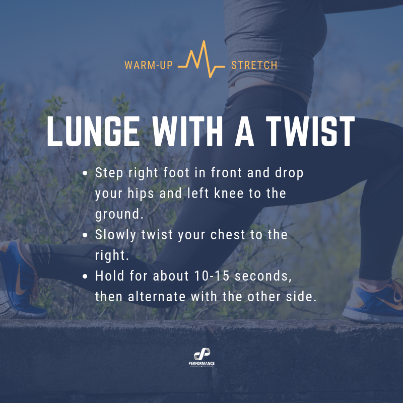 bypv7k's tweet photo. This stretch can be added into your dynamic warmup. The forward lunge helps open up your hip flexors and activates the legs, glutes and hips. While the twist engages the core rotation. #warmup #stretch #lunge #chiropractor https://t.co/9sexSMCAea