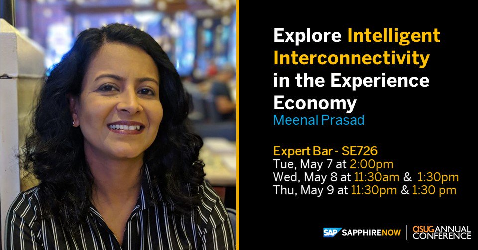 SinchConnect's tweet image. Explore Intelligent #Interconnectivity in the Experience Economy at #SAPPHIRENOW

Join @Meenal9 for the Ask the Expert sessions from May 7 - May 9: sap.to/6015Eew9h